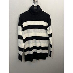 Talbots sweater women small striped turtle neck black and white